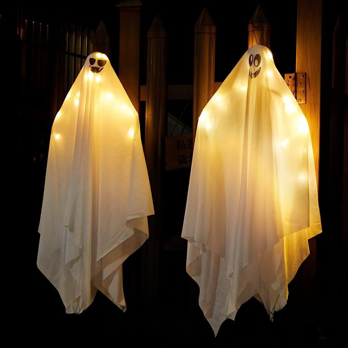 2 Pack Light-Up Hanging White Ghosts 35.4 Inches