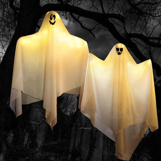 2 Pack Light-Up Hanging White Ghosts 35.4 Inches