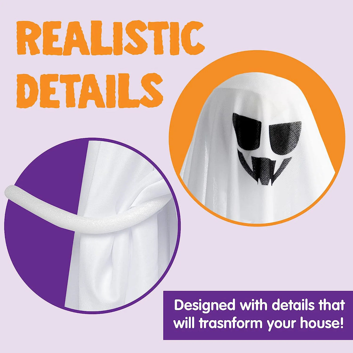 2 Pack Light-Up Hanging White Ghosts 35.4 Inches