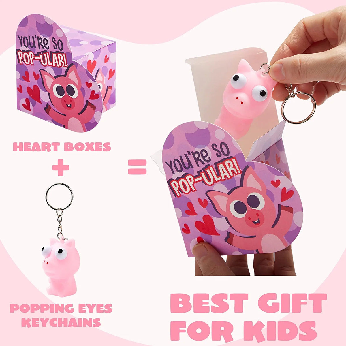 24 Pcs Kids Valentine's Cards with Bulging Eyes in Boxes - Classroom Exchange Gifts