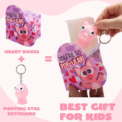 24 Pcs Kids Valentine's Cards with Bulging Eyes in Boxes - Classroom Exchange Gifts
