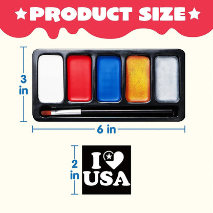 JOYIN 5-Color Patriotic Face & Body Paint Kit with Glitter & 16 Stencils - Red, White & Blue Makeup for 4th of July, Independence Day, Memorial Day & Veterans Day Parties