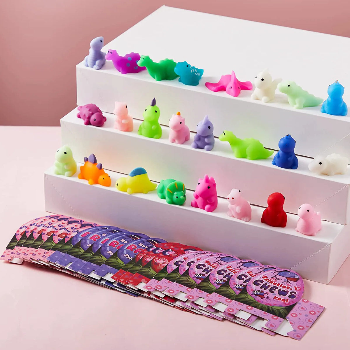 28-Pack Dinosaur Mochi Squishy Toys with Valentine Cards for Kids