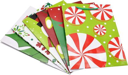 18-Pack Christmas Gift Bags with Handles, Holiday Paper Goody Bags