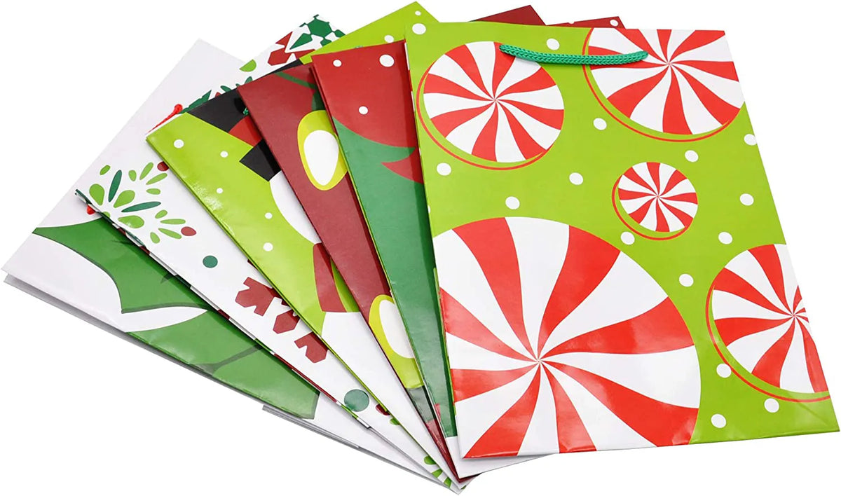 18-Pack Christmas Gift Bags with Handles, Holiday Paper Goody Bags