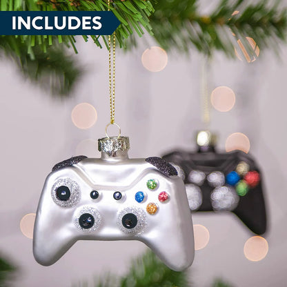 Black and White Christmas Tree Game Controller Ornament