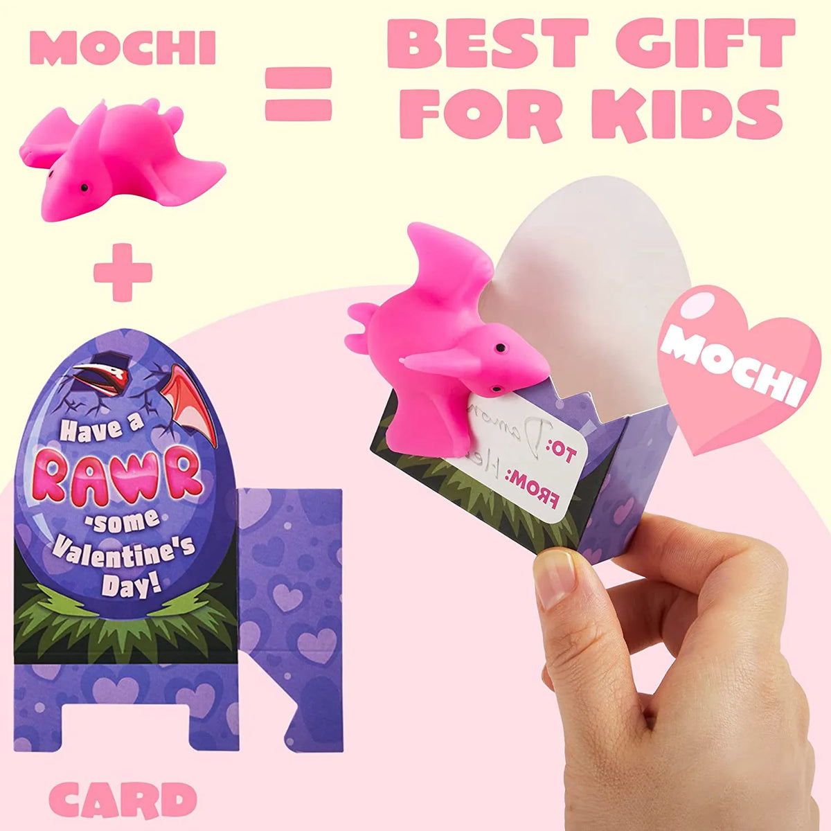 28-Pack Dinosaur Mochi Squishy Toys with Valentine Cards for Kids