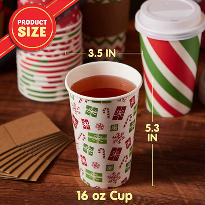 24 Pack 16 oz Christmas Paper Cups with Holiday Design