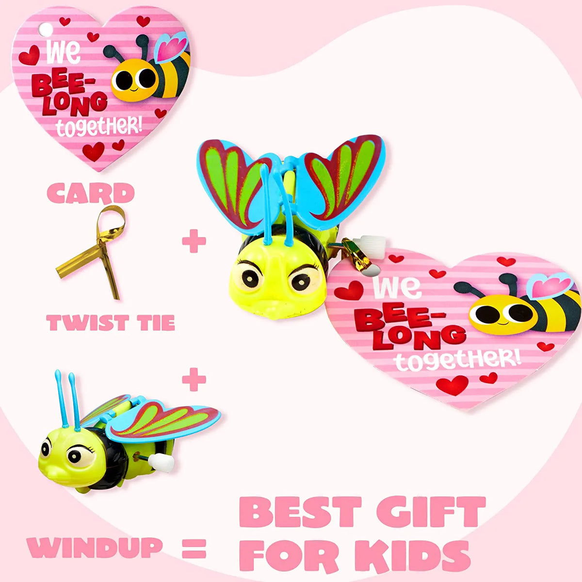 28 Pcs Wind Up Toys with Kids Valentine's Cards for Valentine Party Favors