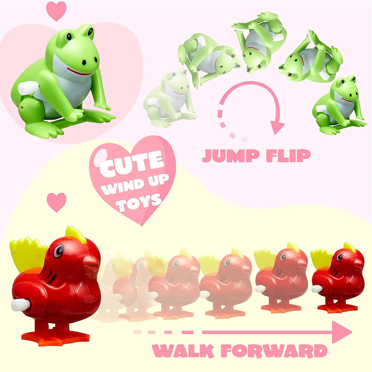 28 Pcs Wind Up Toys with Kids Valentine's Cards for Valentine Party Favors