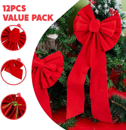 12-Pack Christmas Red Velvet Bows for Wreaths