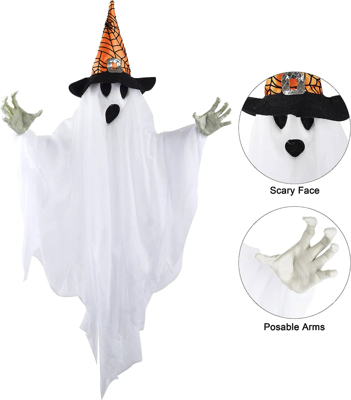 24.8in White Ghost with Colored Hats, 3-Pack
