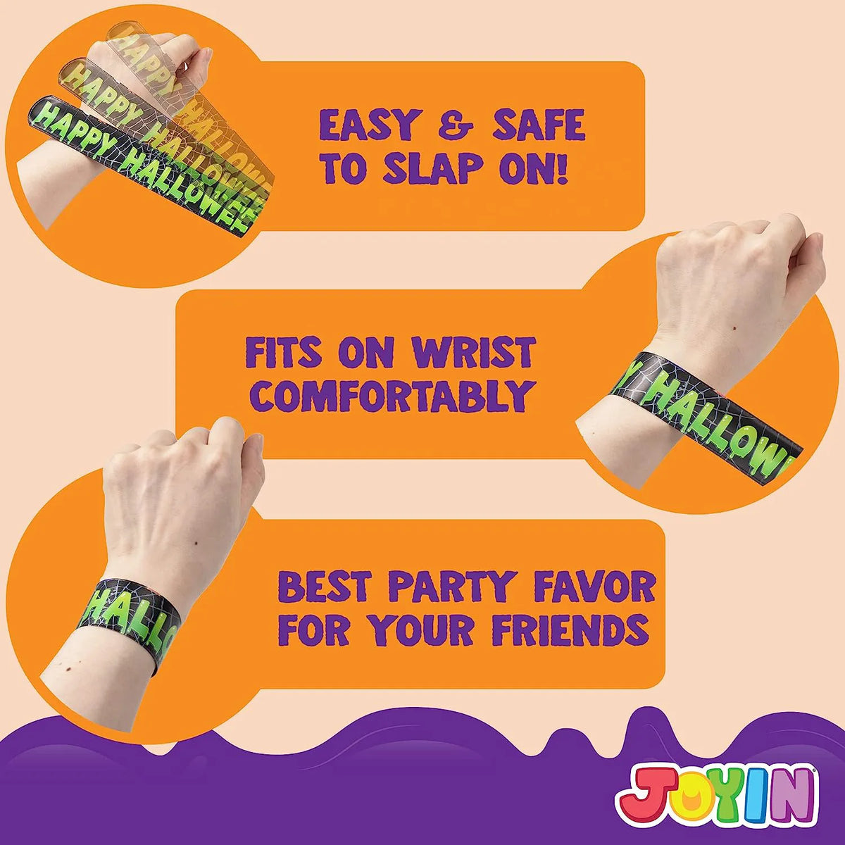 100-Pack Halloween Friendship Slap Bracelets for Kids