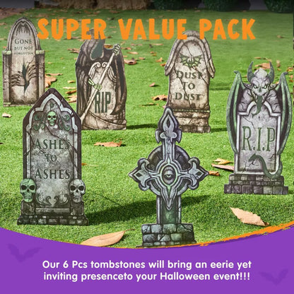 6 Pcs 16in Halloween Graveyard Tombstones - Fluorescent