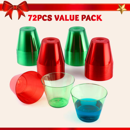 72 Pack 9 oz Clear Plastic Christmas Party Cups - Disposable