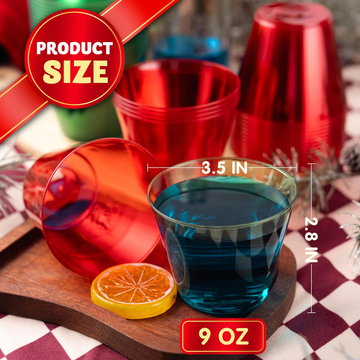 72 Pack 9 oz Clear Plastic Christmas Party Cups - Disposable