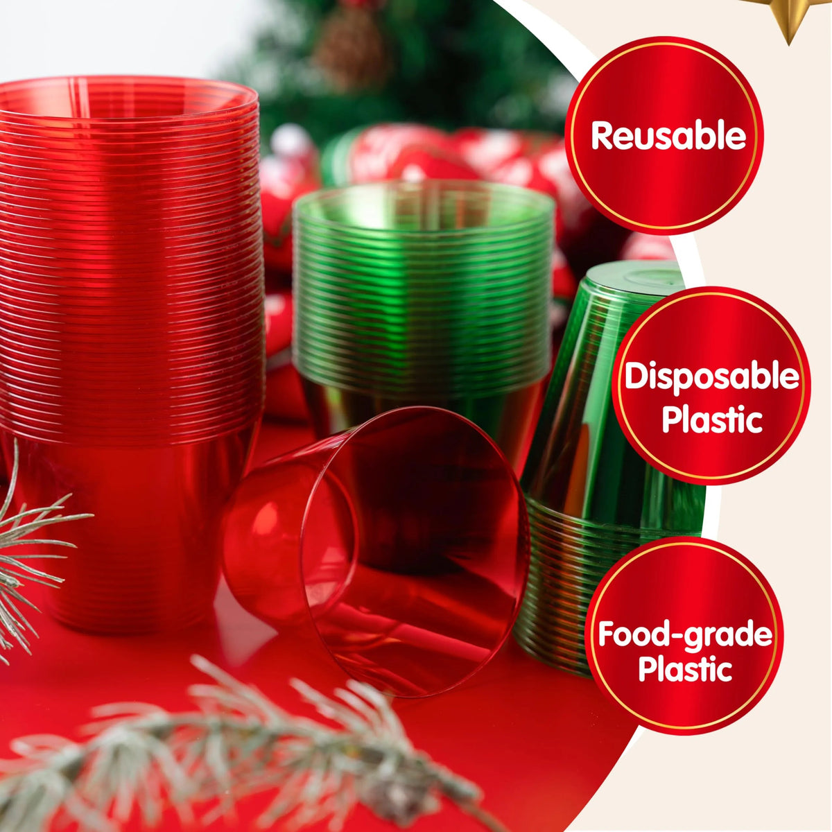 72 Pack 9 oz Clear Plastic Christmas Party Cups - Disposable