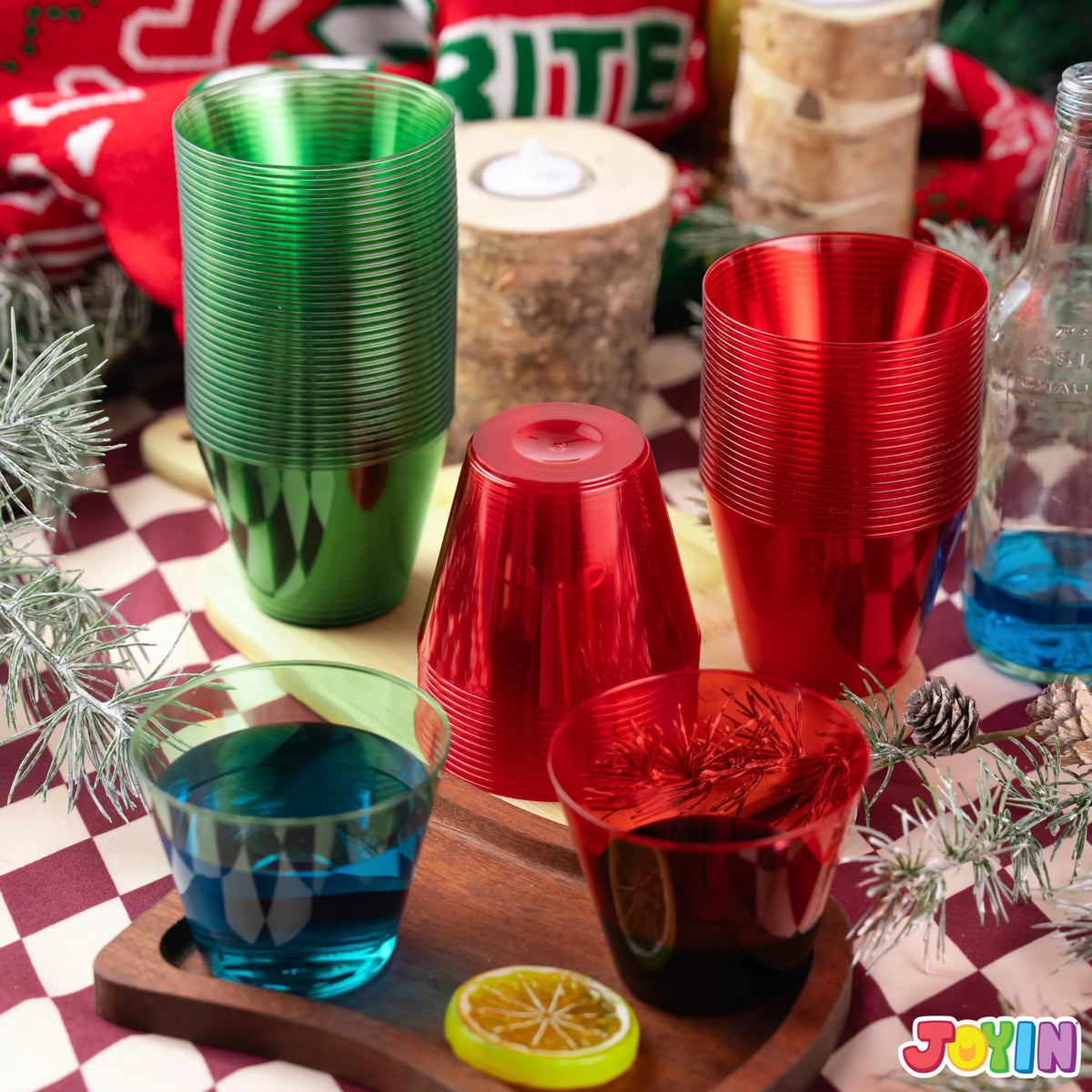 72 Pack 9 oz Clear Plastic Christmas Party Cups - Disposable