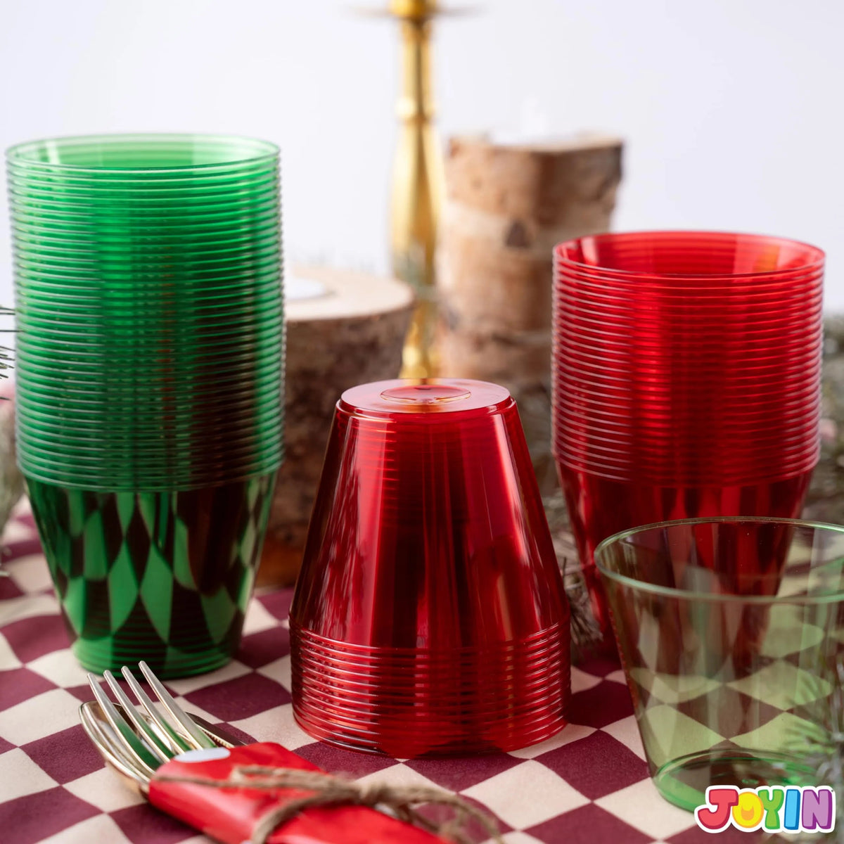 72 Pack 9 oz Clear Plastic Christmas Party Cups - Disposable