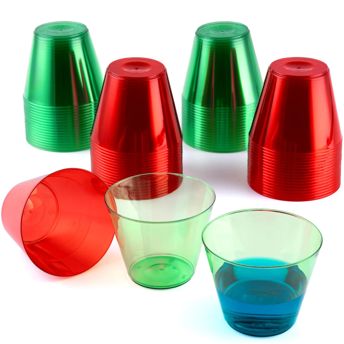72 Pack 9 oz Clear Plastic Christmas Party Cups - Disposable