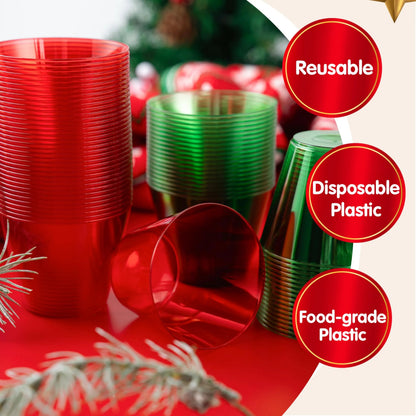 72 Pack 9 oz Clear Plastic Christmas Party Cups - Disposable