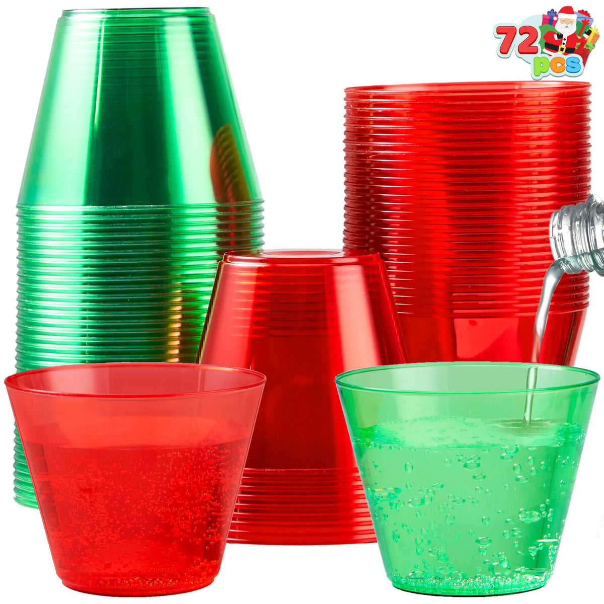 72 Pack 9 oz Clear Plastic Christmas Party Cups - Disposable