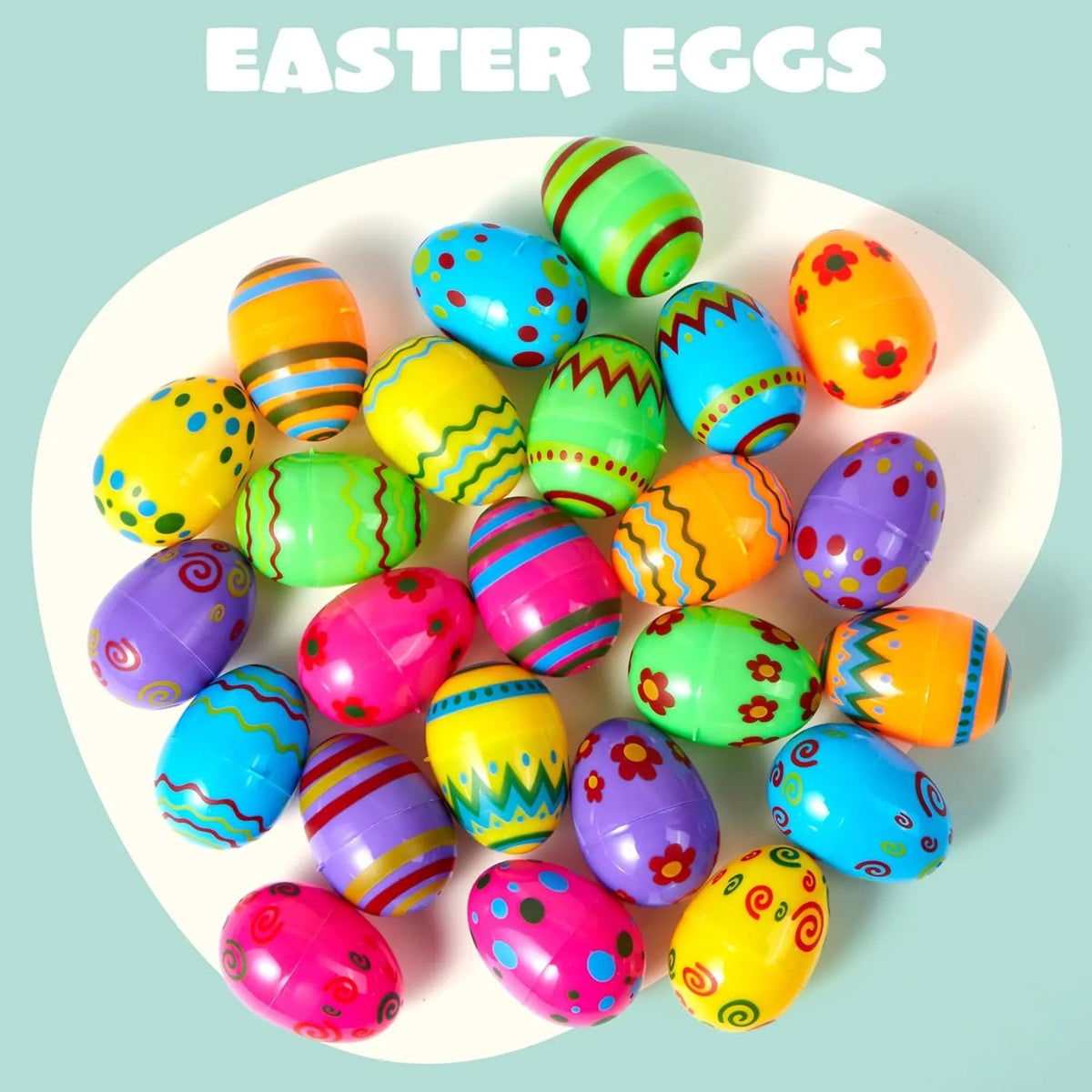 72 Pcs 2.3" Printed Empty Plastic Easter Eggs for Hunt & Party