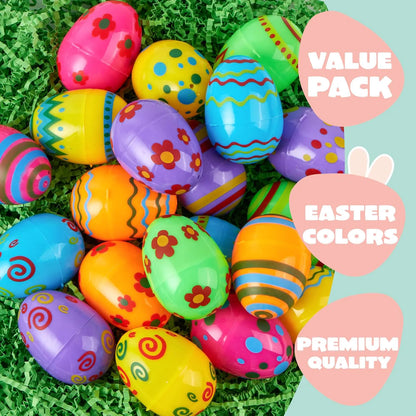 72 Pcs 2.3" Printed Empty Plastic Easter Eggs for Hunt & Party