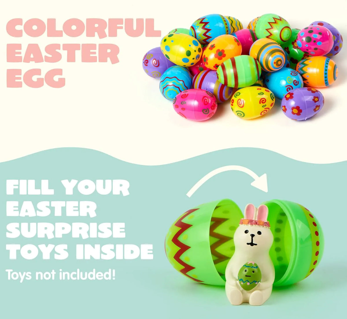 72 Pcs 2.3" Printed Empty Plastic Easter Eggs for Hunt & Party