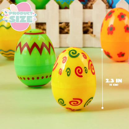 72 Pcs 2.3" Printed Empty Plastic Easter Eggs for Hunt & Party