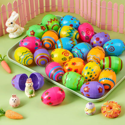 72 Pcs 2.3" Printed Empty Plastic Easter Eggs for Hunt & Party