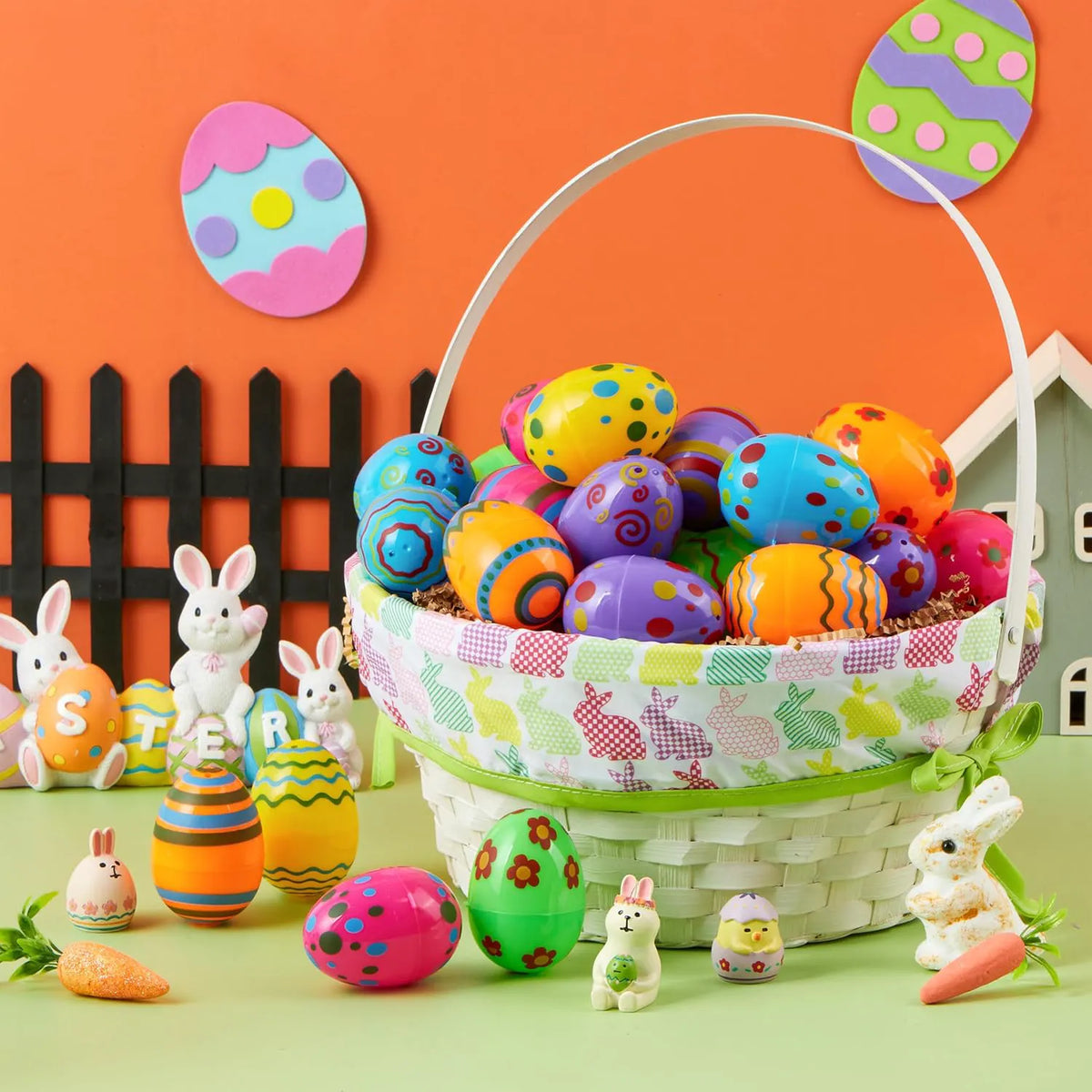 72 Pcs 2.3" Printed Empty Plastic Easter Eggs for Hunt & Party