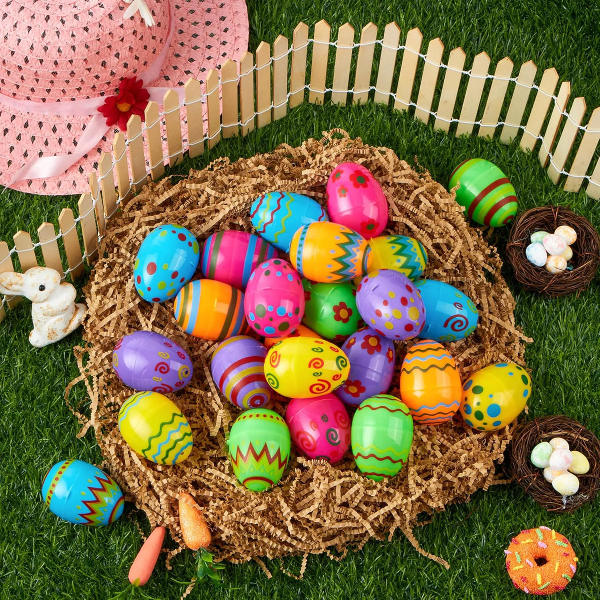 72 Pcs 2.3" Printed Empty Plastic Easter Eggs for Hunt & Party