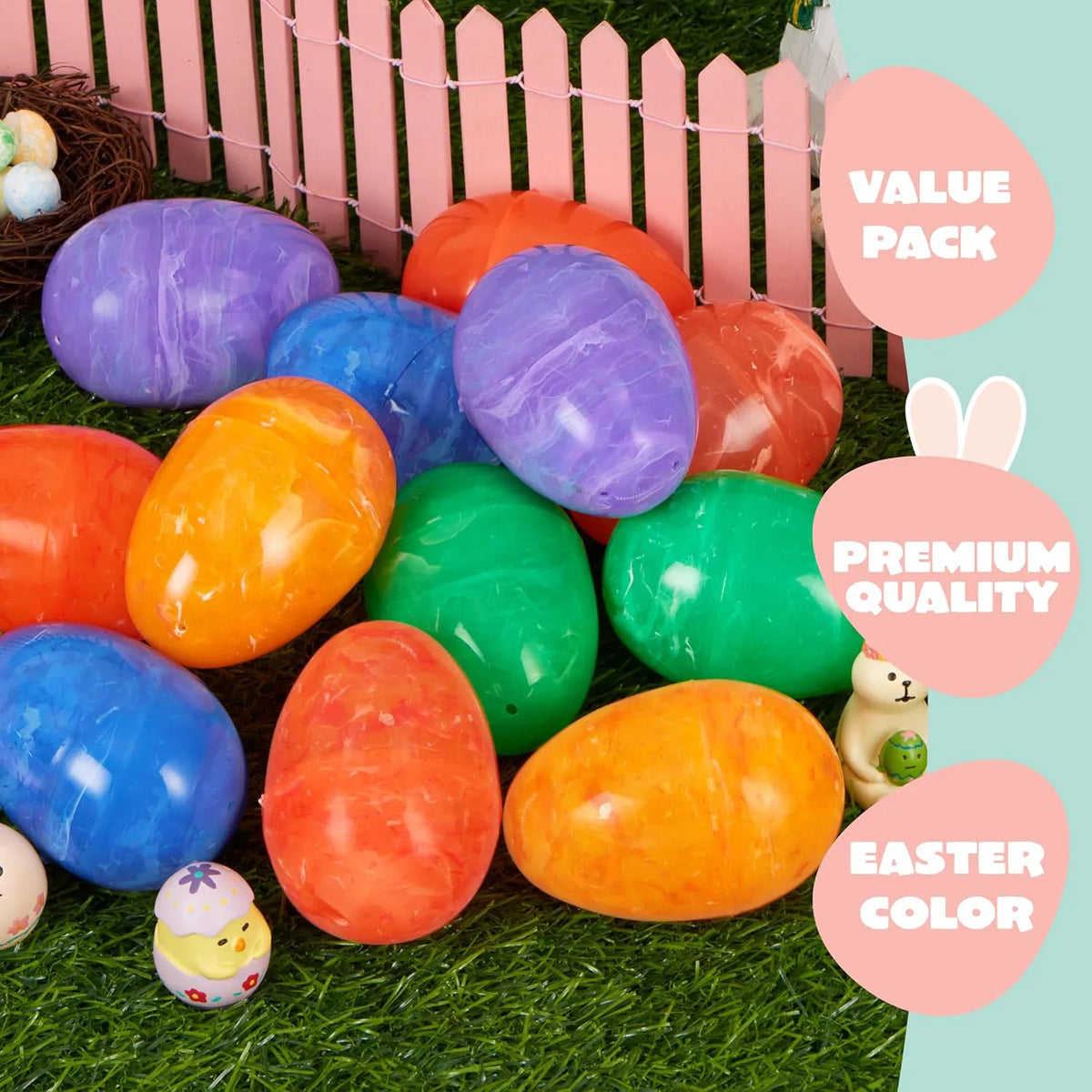 72 Iridescent Plastic Easter Eggs (3.15") for Hunt & Party