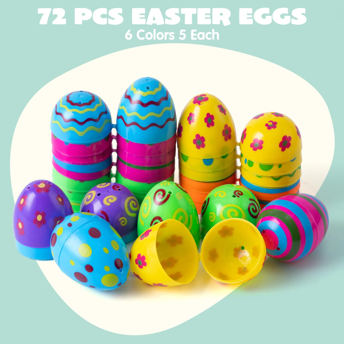 72 Pack 3.15 Inch Colorful Plastic Easter Eggs for Easter Egg Hunt
