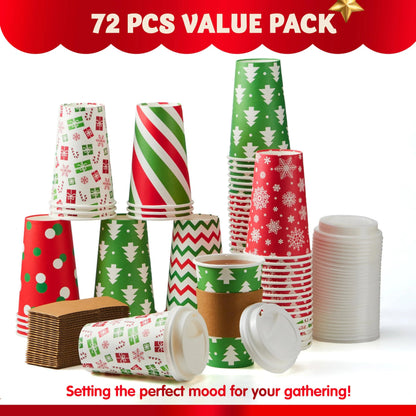 72 Pack 6 Designs 16 oz Christmas Disposable Paper Cups