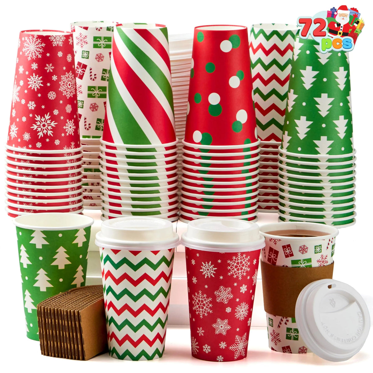 72 Pack 6 Designs 16 oz Christmas Disposable Paper Cups