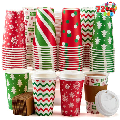 72 Pack 6 Designs 16 oz Christmas Disposable Paper Cups