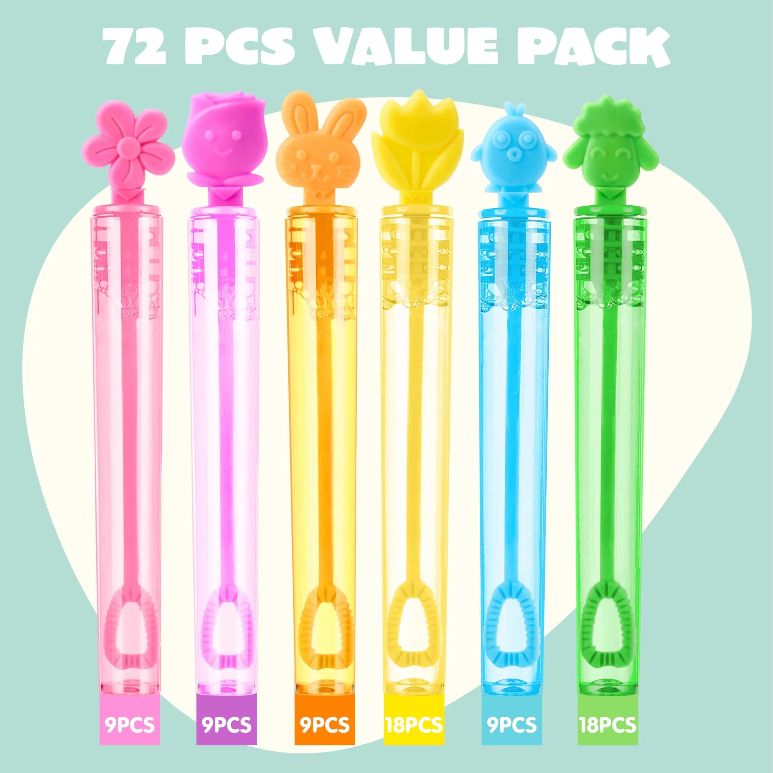 72-Pack Easter Mini Bubble Wands - 8 Assorted Colors, 9 Styles