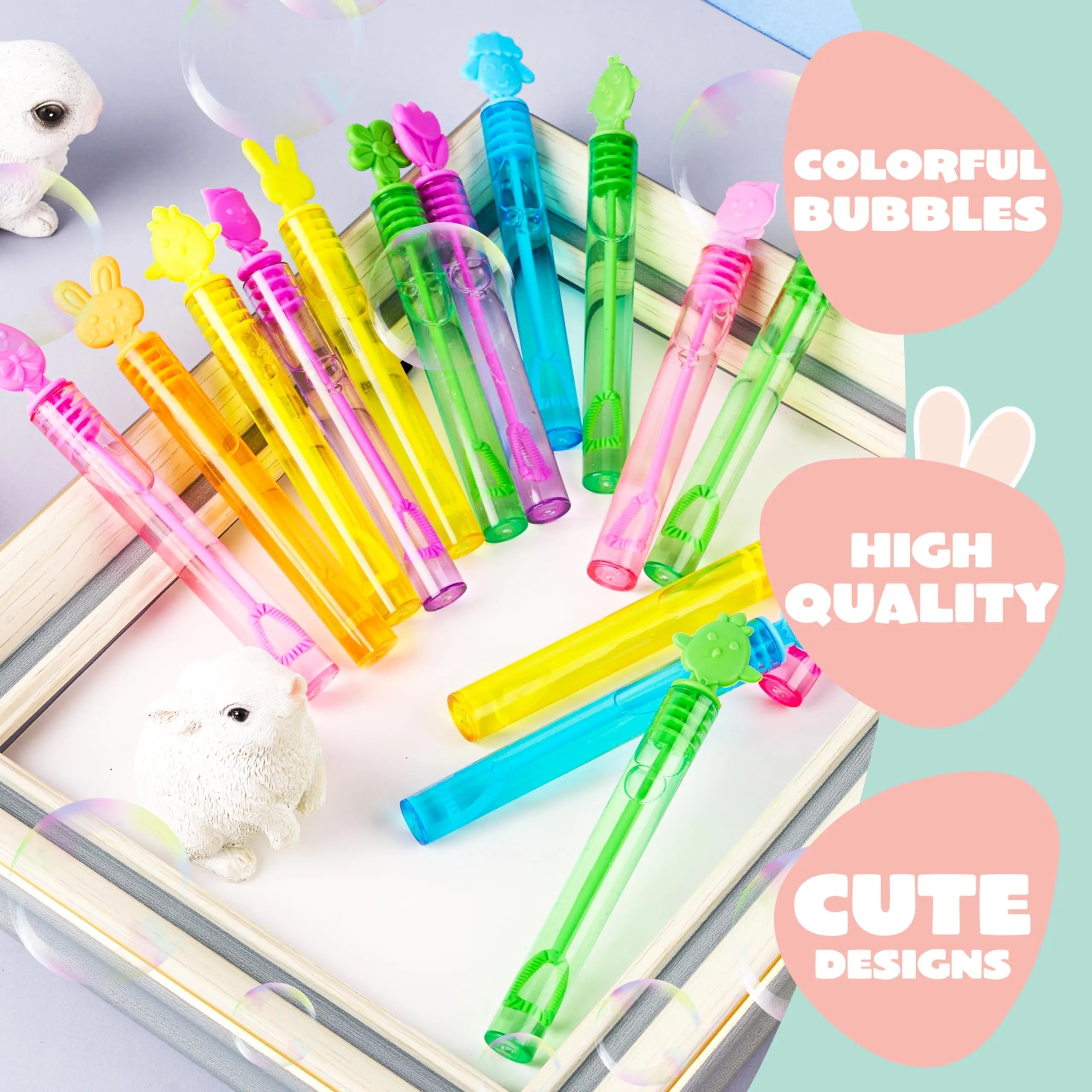72-Pack Easter Mini Bubble Wands - 8 Assorted Colors, 9 Styles
