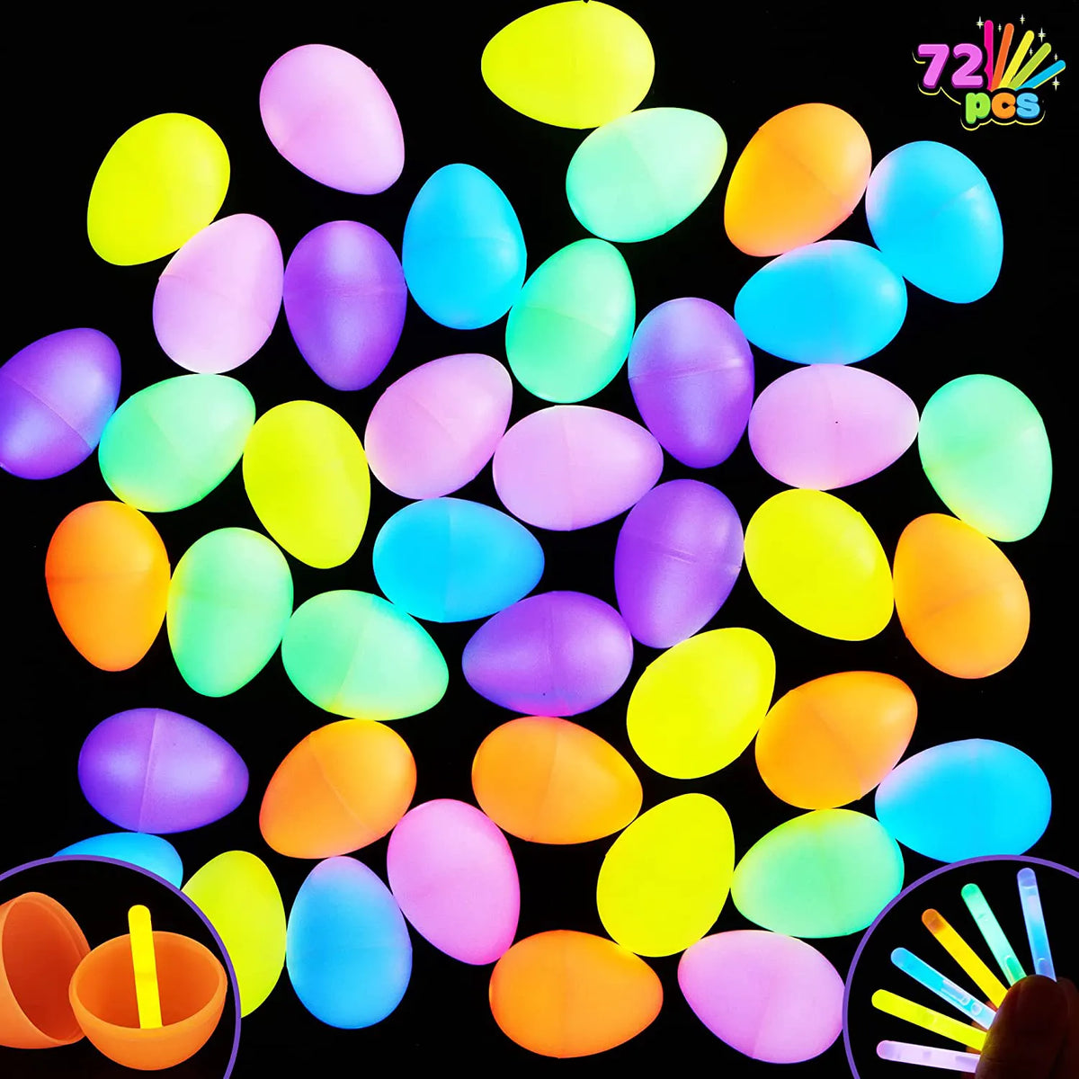 72 Easter Eggs with 144 Mini Glow Sticks