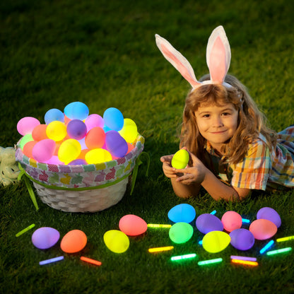 72 Glow-in-the-Dark Easter Eggs with Mini Glow Sticks for Kids Party Favors