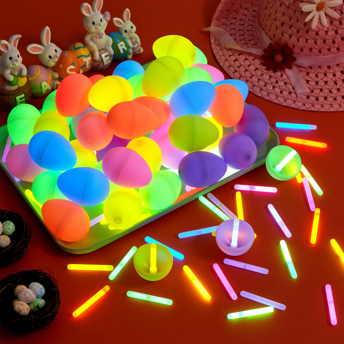 72 Glow-in-the-Dark Easter Eggs with Mini Glow Sticks for Kids Party Favors
