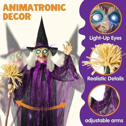 72-Inch Animated Standing Witch Halloween Decoration