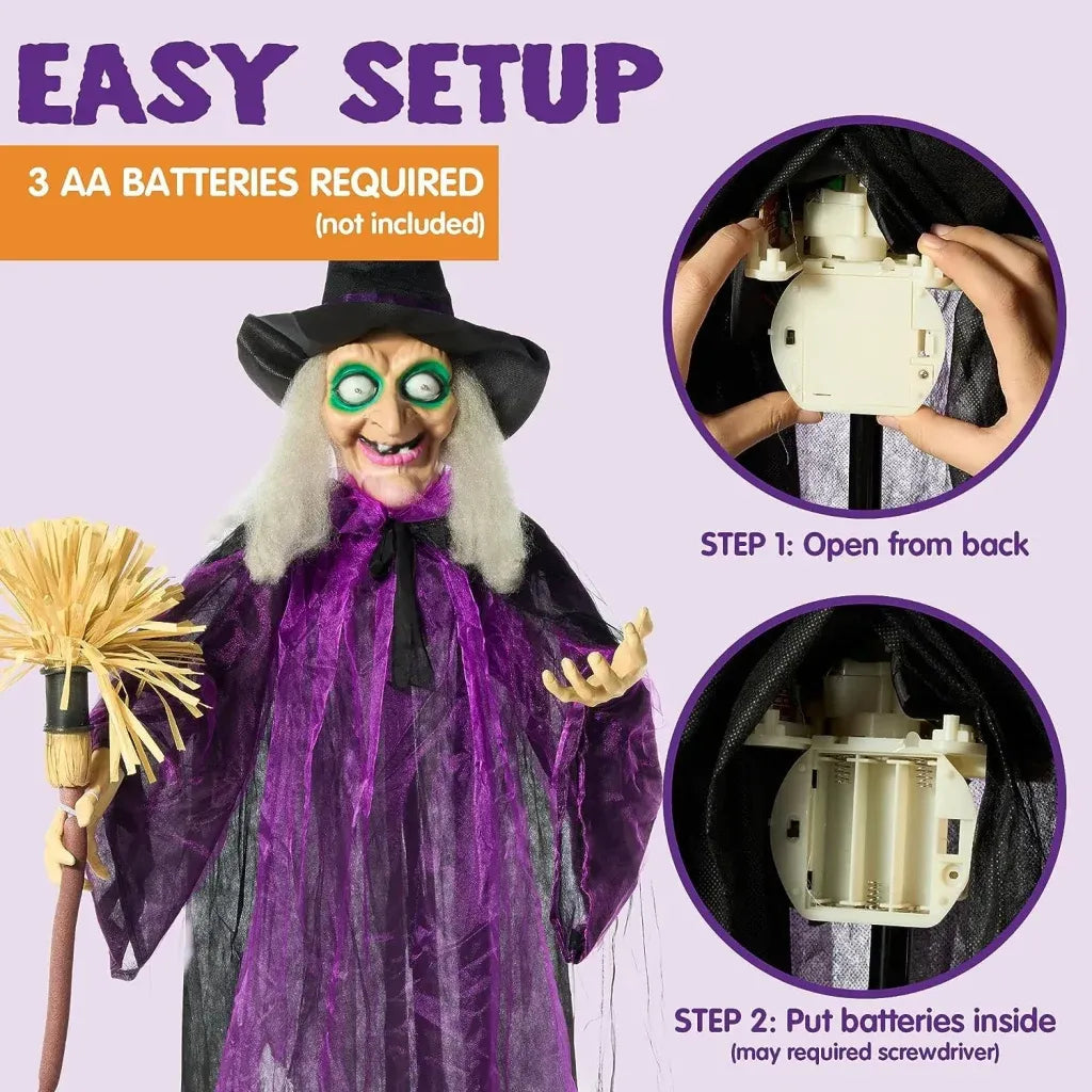 72-Inch Animated Standing Witch Halloween Decoration