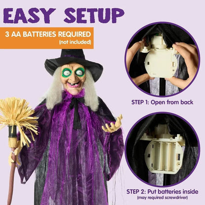 72-Inch Animated Standing Witch Halloween Decoration