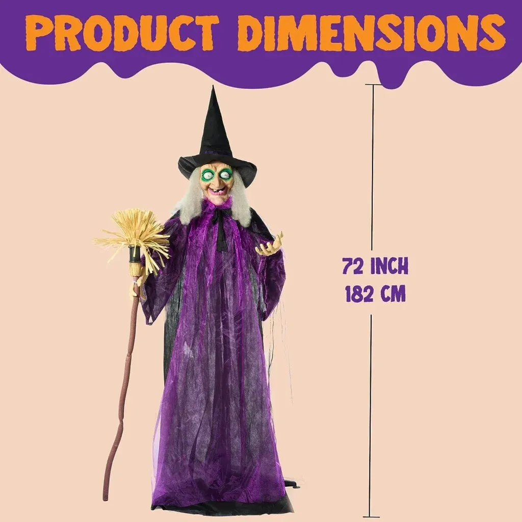 72-Inch Animated Standing Witch Halloween Decoration