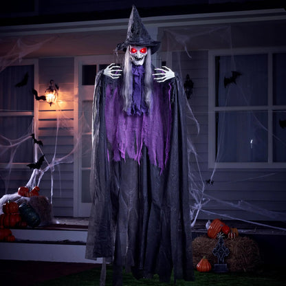 72-Inch Animated Hanging Talking Purple Witch with Light-Up Eyes and Creepy Sounds