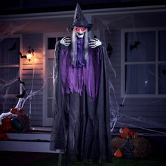 72-Inch Animated Hanging Talking Purple Witch with Light-Up Eyes and Creepy Sounds