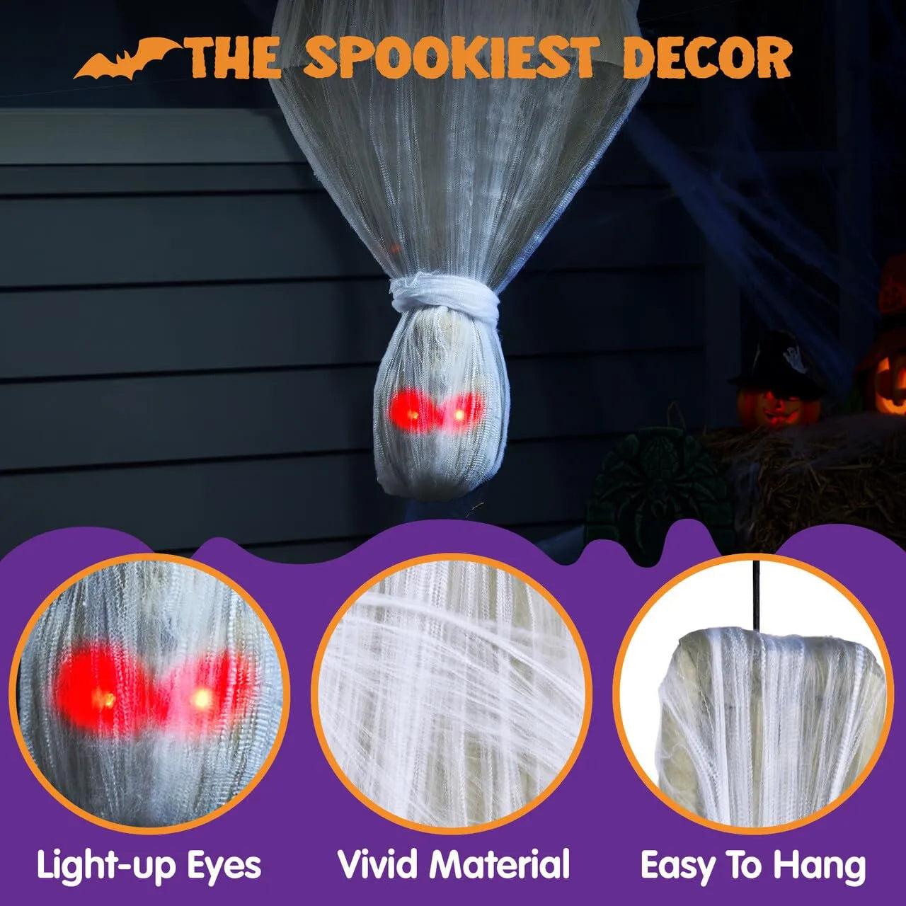 72-Inch Halloween Hanging Animated Cocoon Corpse with Animatronic Sound & Light-Up Eyes